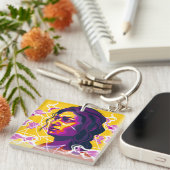 Porte-clés Vibrant Stylized Portrait with Abstract Elements (Devant Droit)