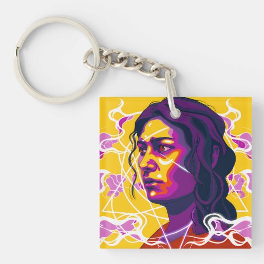 Porte-clés Vibrant Stylized Portrait with Abstract Elements (Devant)
