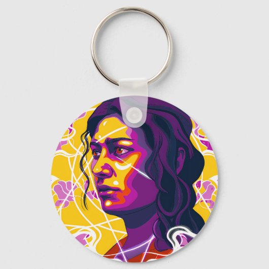 Porte-clés Vibrant Stylized Portrait with Abstract Elements (Recto)
