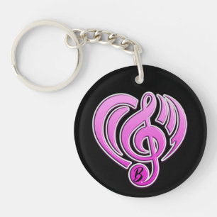 Porte-clés Vibrations Amour Musical Cœur Rose Note De Musique