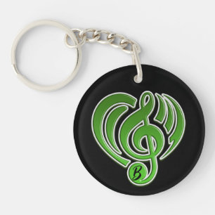Porte-clés Vibrations Amour Musical Cœur Vert Note De Musique