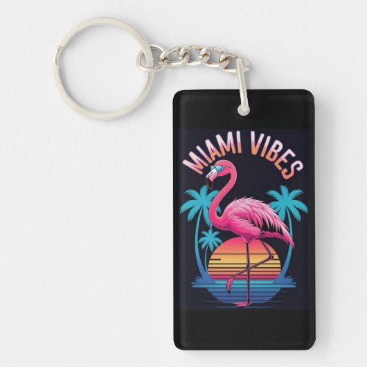 Porte-clés Vibrations de Miami Design de flamant rose d'été-6 (Devant)