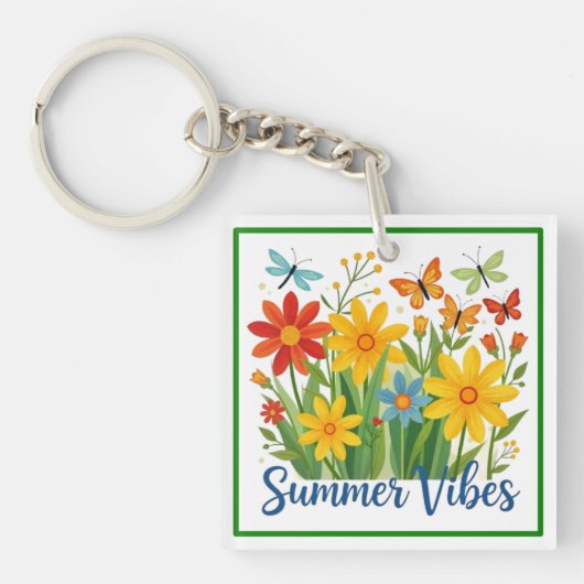 Porte-clés Vibrations d'été Floral avec Papillons (Devant)