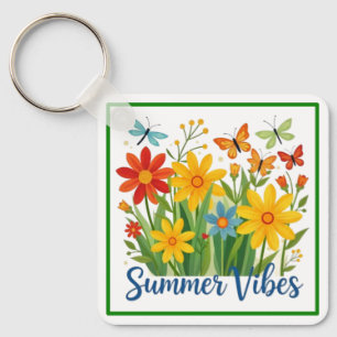 Porte-clés Vibrations estivales Floral avec Papillons