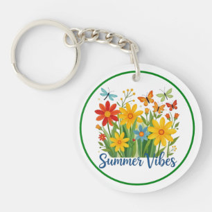 Porte-clés Vibrations estivales florales avec papillons