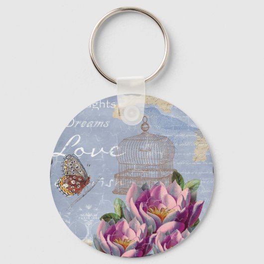 Porte-clés Victorian Love Thoughts Dreams Butterfly Bird Cage (Recto)