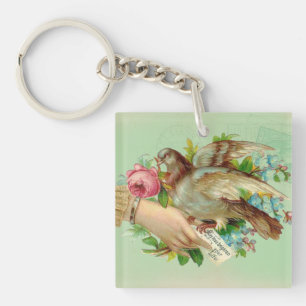 Porte-clés Victorian Valentine Bird et rose