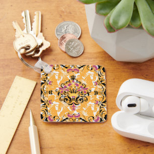 Porte-clés Vie Creuse, Florale Noir Orange Audacieux
