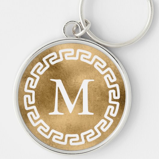 Porte-clés Vieilli Or Rond Bordure à Clé Grecque Monogramme (Devant)