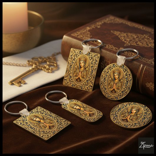 Porte-clés Vierge Marie Révérence Dorée