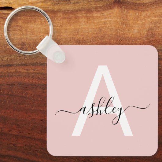 Porte-clés Vierge rose moderne Script Girl Monogramme Nom (Recto)