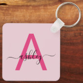 Porte-clés Vierge rose moderne Script Girl Monogramme Nom (Verso)