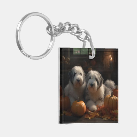 Porte-clés Vieux anglais Sheepdog Chiot Chiot Automne Citroui (Devant gauche)