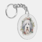 Porte-clés Vieux anglais Sheepdog Christmas Wreath Festive Pu (Devant gauche)
