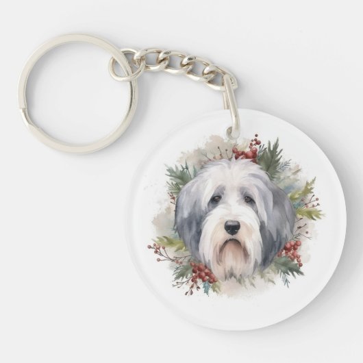 Porte-clés Vieux anglais Sheepdog Christmas Wreath Festive Pu (Devant)