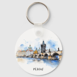 Porte-clés Vieux Prague, aquarelle du pont Charles