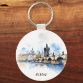 Porte-clés Vieux Prague, aquarelle du pont Charles (Recto)