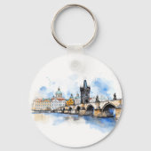 Porte-clés Vieux Prague, aquarelle du pont Charles (Verso)