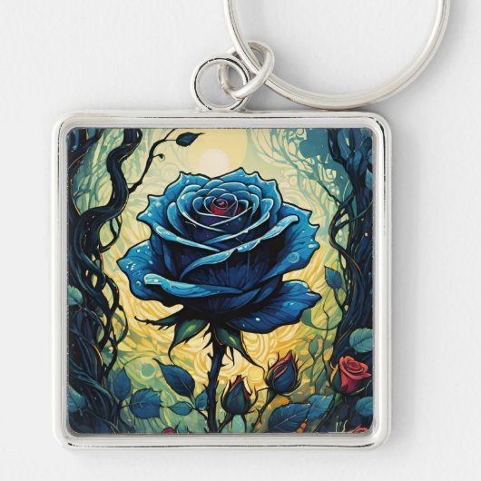 Porte-clés Vignes Rose bleu 1 Carré (Devant)