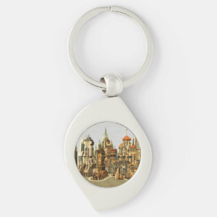 Porte-clés Ville de fantasy futuriste Art de la skyline de sc
