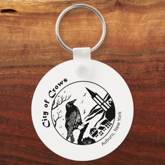 Porte-clés Ville des corbeaux Graphisme noir et blanc (Recto)