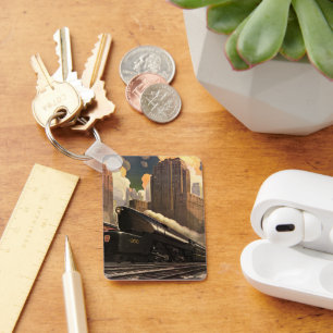 Porte-clés Ville vintage, train duplex T1 sur les voies ferré