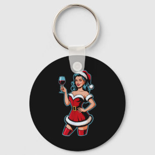 Porte-clés Vin de Noël Santa Fille Fête de Fêtes Drôle de Vin