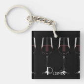 Porte-clés Vins avec vin rouge sur noir (Devant)
