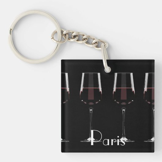 Porte-clés Vins avec vin rouge sur noir (Devant)