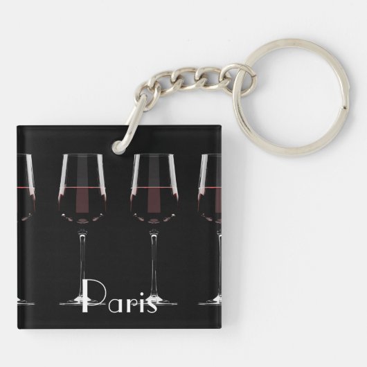 Porte-clés Vins avec vin rouge sur noir (Dos)