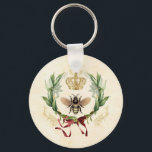 Porte-clés Vintage<br><div class="desc">Moderne Vintage Botanique Queen Bee miel insecte,  rétro vintage élégant feuillage,  bouquet de fleurs jardin botanique,  printemps de la feuille florale,  illustration aquarelle dessin luxe,  couronne art queen nectar,  jolie beauté buzz,  ailes jaunes animal,  or sauvage abeille nature,  insecte bee miel insecte, </div>
