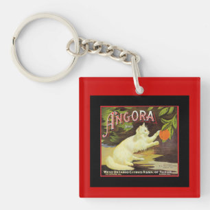 Porte-clés Vintage Angora Blanc Chat Citrus Étiquette de frui