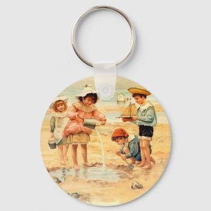 Porte-clés Vintage Antique Beach Boy Girl Enfants Art