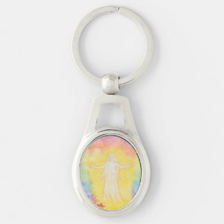 Porte-clés vintage aquarelle peinture ange et arc-en-ciel