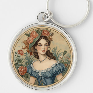 Porte-clés Vintage, Beautiful Women in The Flowers Garden