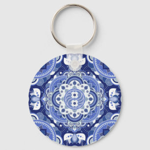 Porte-clés Vintage bleu géométrique, ornement indien.