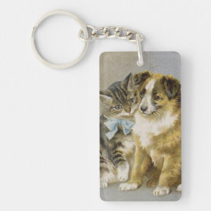 Porte-clés Vintage cat and dog intimate friendship