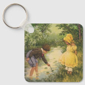 Porte-clés Vintage Children, Boy and Girl Playing by Creek (Recto)
