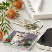 Porte-clés Vintage Christmas Kitten et Holly (Devant Droit)