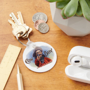 Porte-clés Vintage Cigar Étiquette Art, Cowboy frappe la marq