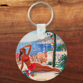 Porte-clés Vintage Côte d'Azur Beach Girl (Recto)