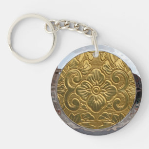 Porte-clés Vintage Embossé Motif or Silver