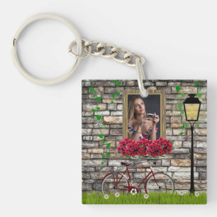 Porte-clés Vintage Fairytale Vélo Roses cadre photo fille