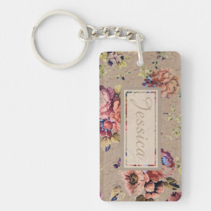 Porte-clés Vintage Floral Rustique Personnalisé