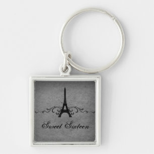 Porte-clés Vintage French Flourish Sweet 16 Keychain, Gray