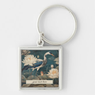 Porte-clés Vintage grue bleu botanique personnalisable
