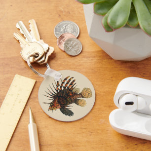 Porte-clés Vintage Lionfish Fish, Marine Ocean Life Animal