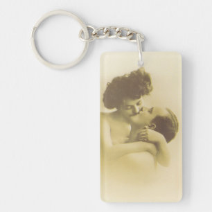 Porte-clés Vintage love couple kissing sepia illustration