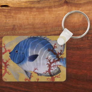 Porte-clés Vintage Marine Ocean Life Tropical Blue Fish Coral