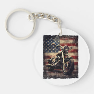 Porte-clés Vintage Motorcycle USA Drapeau Retro Biker América